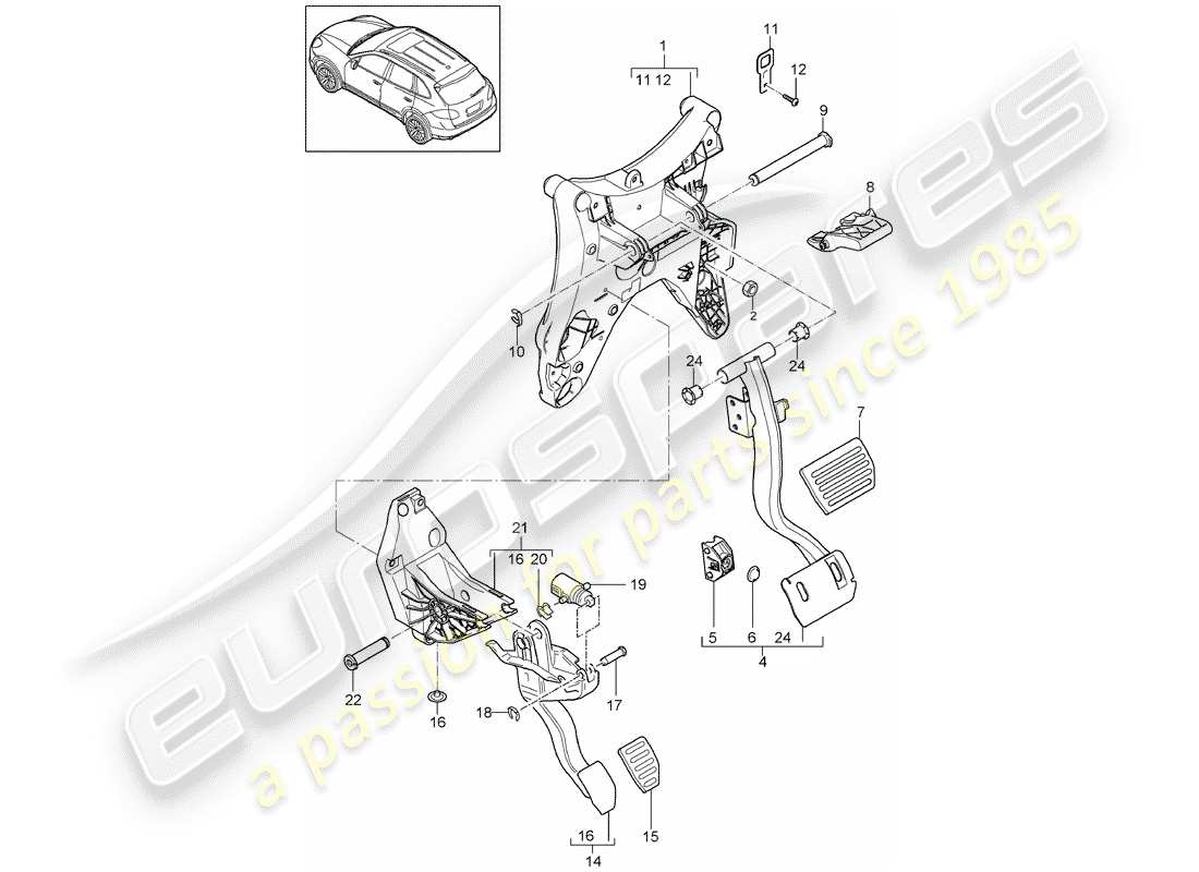 porsche 2016 (cayenne e2 92a) diagrama de piezas de pedales