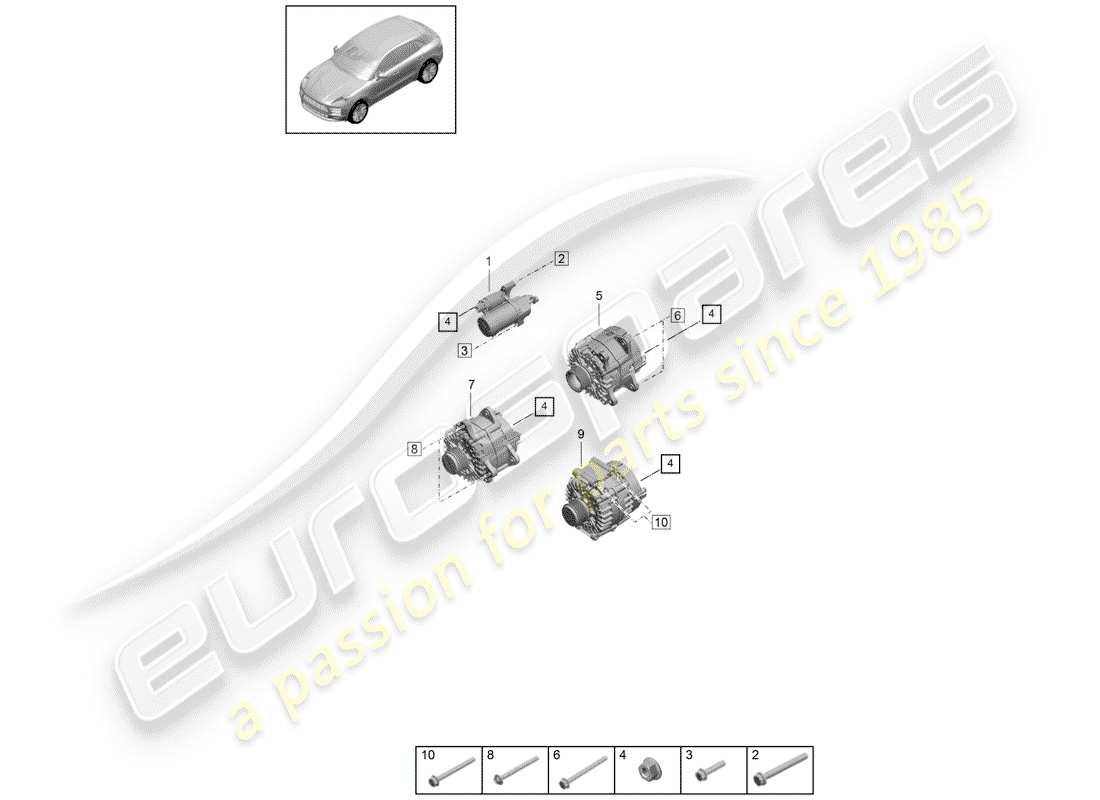porsche 2019 (macan) diagrama de piezas del arranque