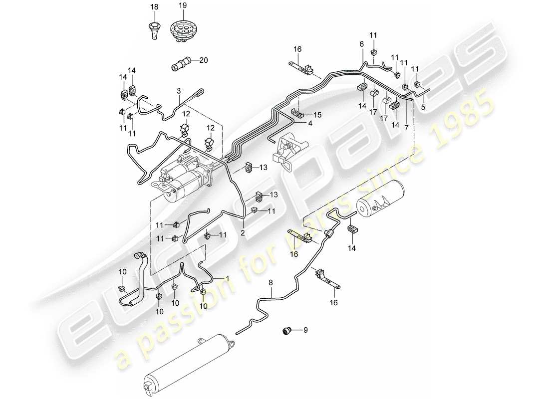 porsche 2003 (cayenne e1 9pa) sistema de autonivelación diagrama de piezas