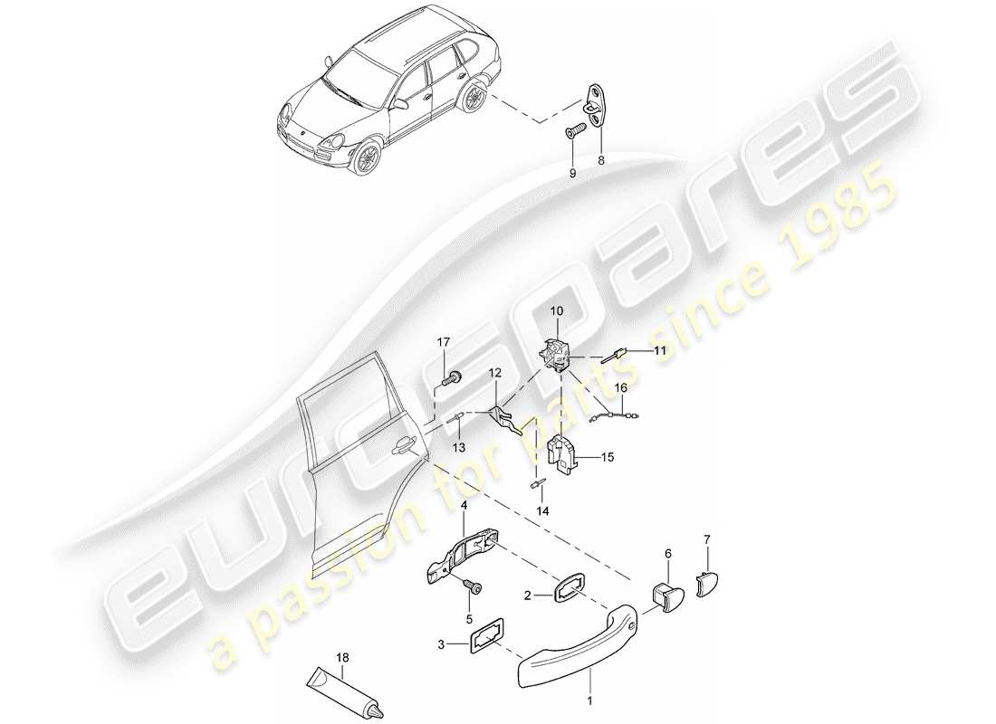 porsche 2005 (cayenne e1 9pa) manija de puerta exterior diagrama de piezas