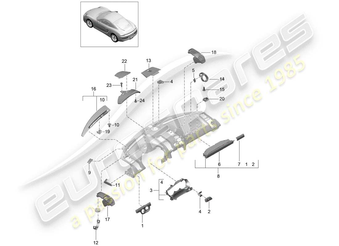 porsche 2015 (981 cayman) accesorios diagrama de piezas