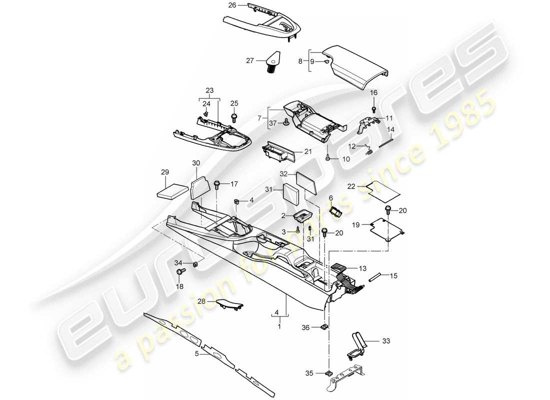 porsche 2007 (987 cayman) center console diagrama de piezas