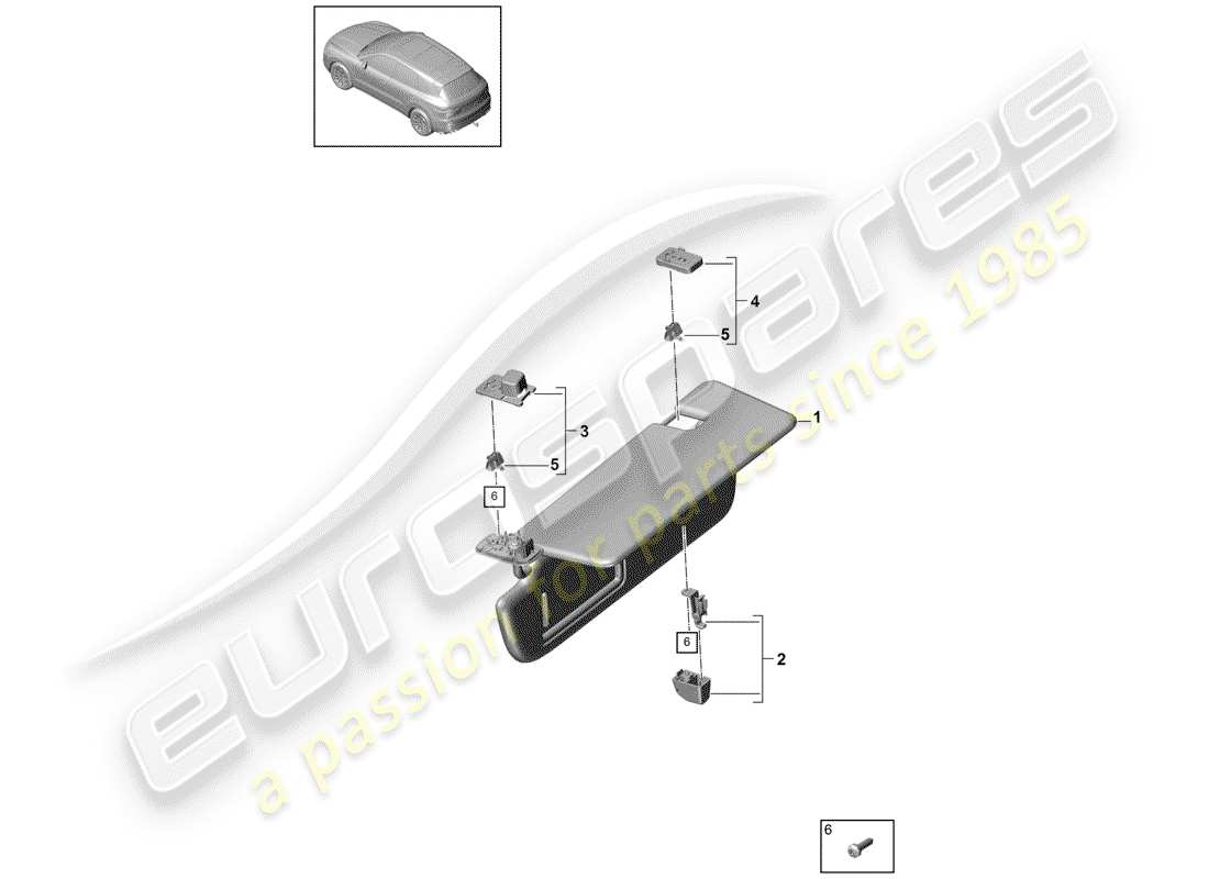 porsche 2020 (cayenne e3 9ya/9yb) diagrama de piezas de las visores sun
