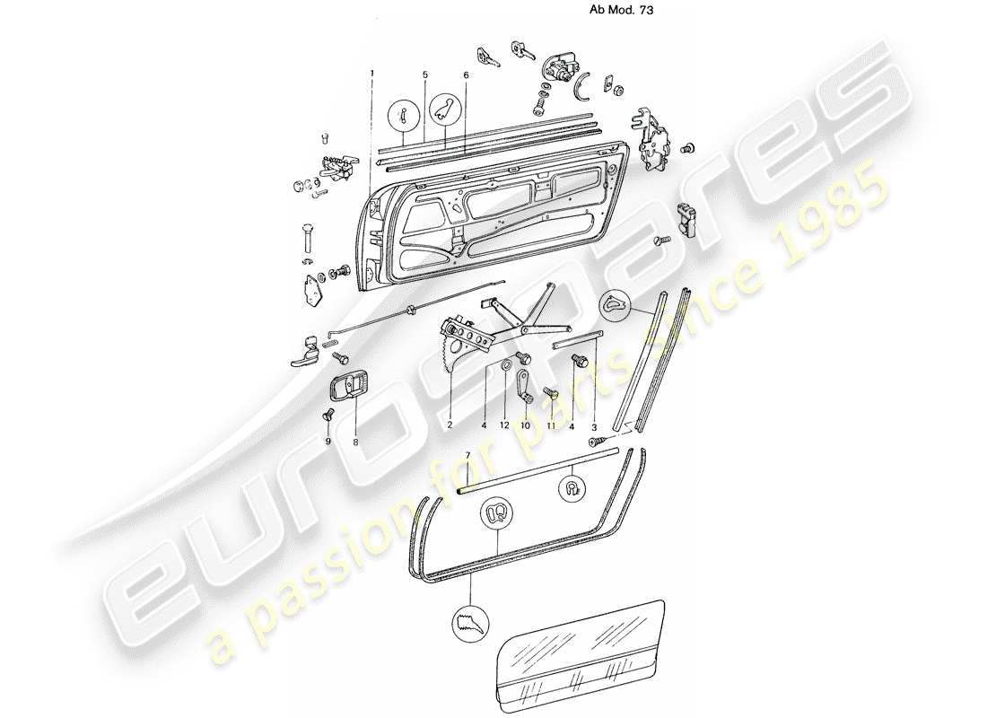 porsche 1975 (914) puerta - con piezas de instalación - d - mj 1973>> diagrama de piezas