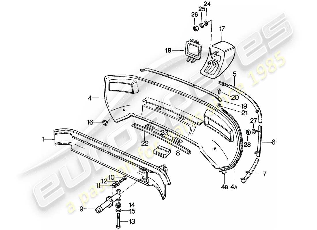 porsche 1983 (928) parachoque diagrama de piezas