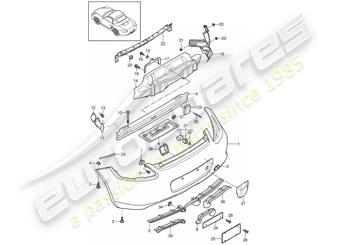 porsche 2010 (987 boxster) parachoque diagrama de piezas