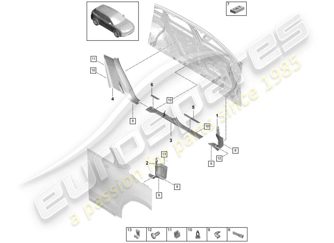 porsche 2020 (cayenne e3 9ya/9yb) placa de protección - panel de albergue diagrama de piezas