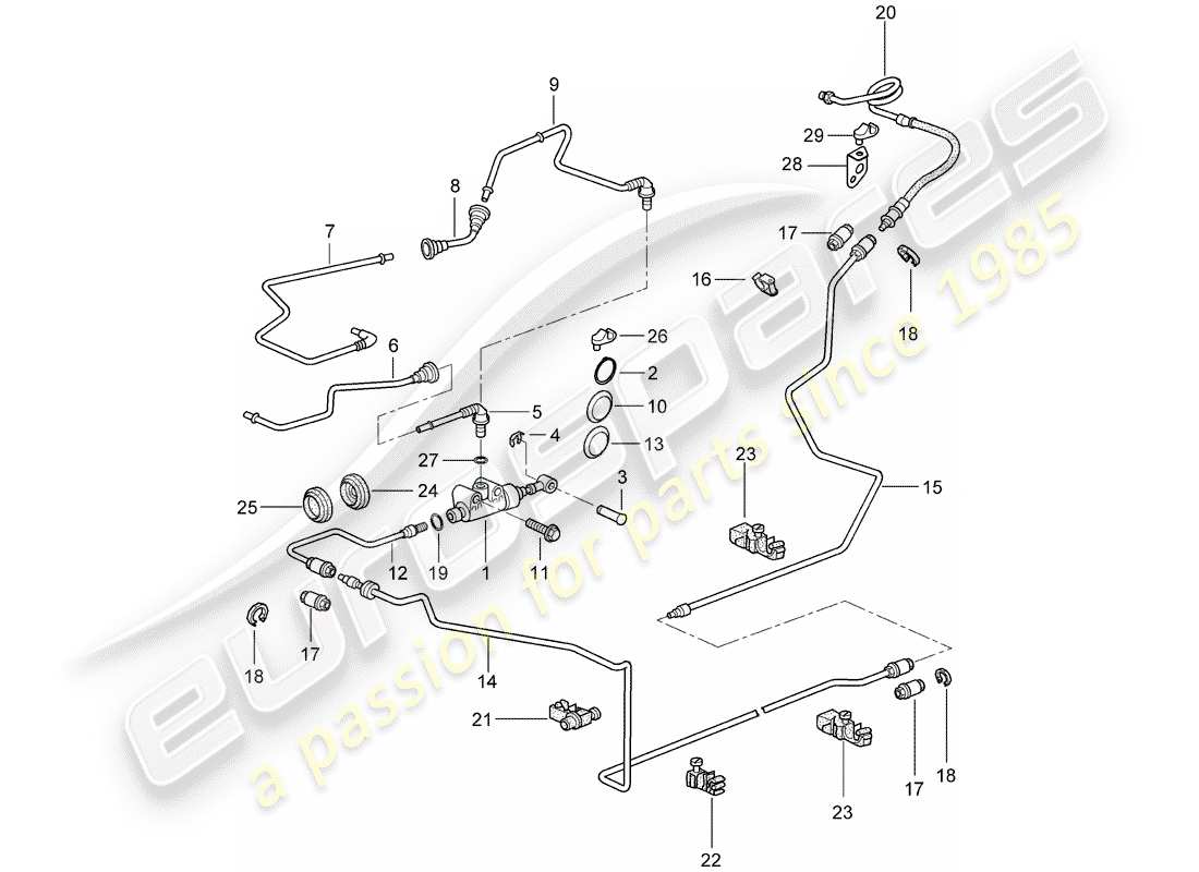 porsche 2007 (987 cayman) diagrama de piezas del embrague hidráulico