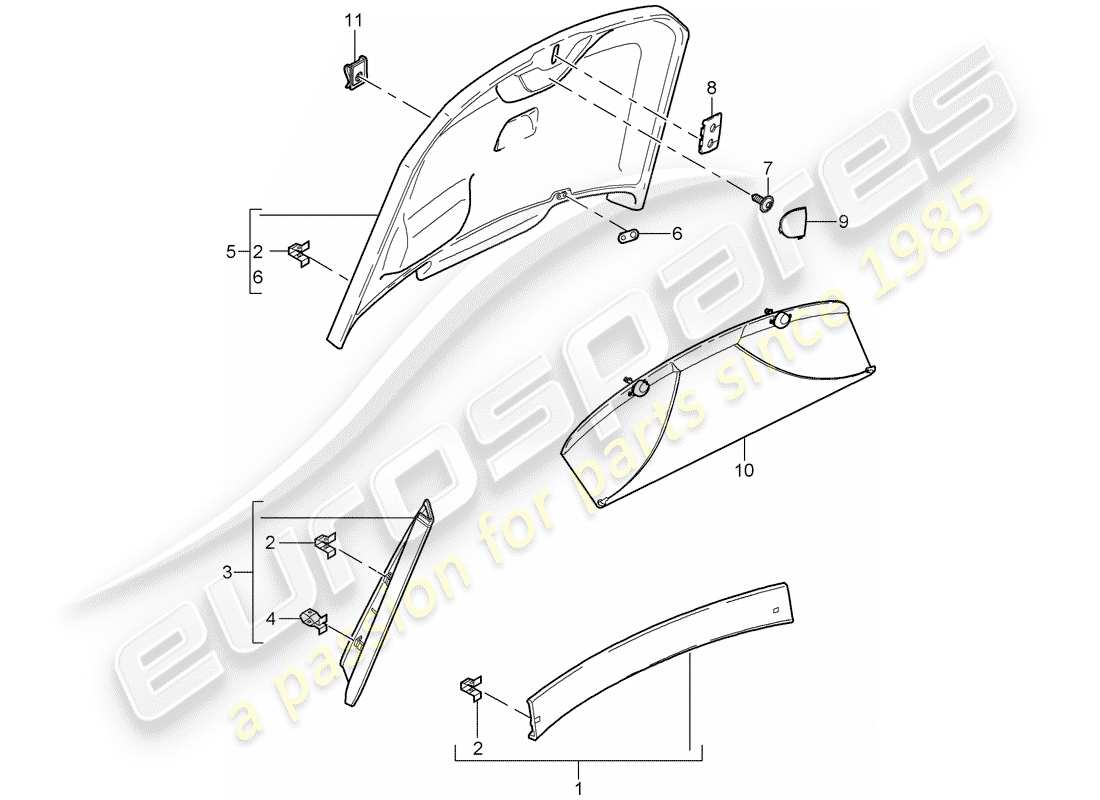 porsche 2007 (987 cayman) adornos diagrama de piezas