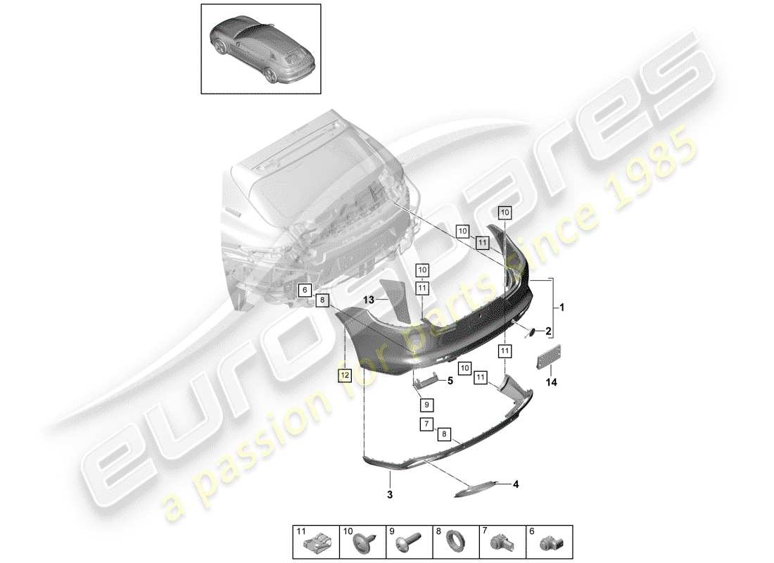 porsche 2019 (panamera 971-1) parachoque diagrama de piezas