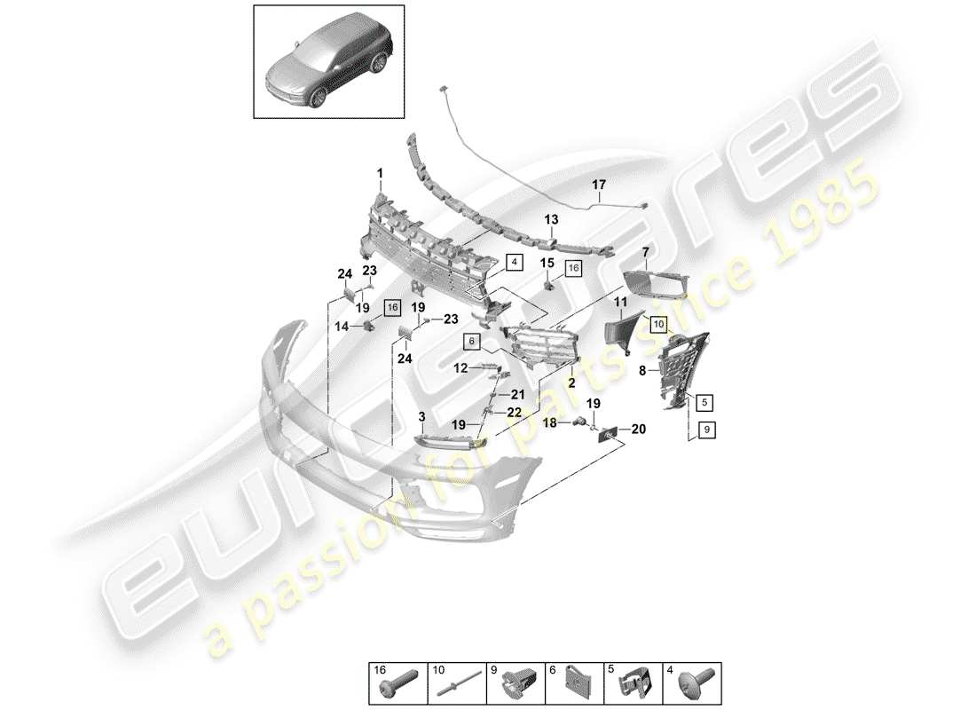 porsche 2018 (cayenne e3 9ya/9yb) parachoque diagrama de piezas