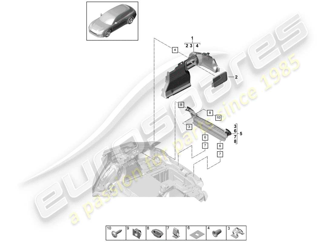 porsche 2019 (panamera 971-1) forro de bota diagrama de piezas