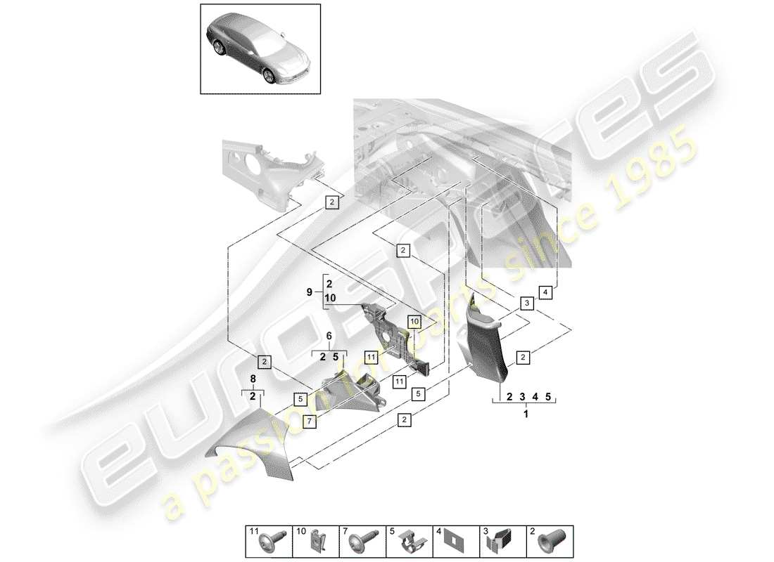 porsche 2019 (panamera 971-1) recubrimiento diagrama de piezas