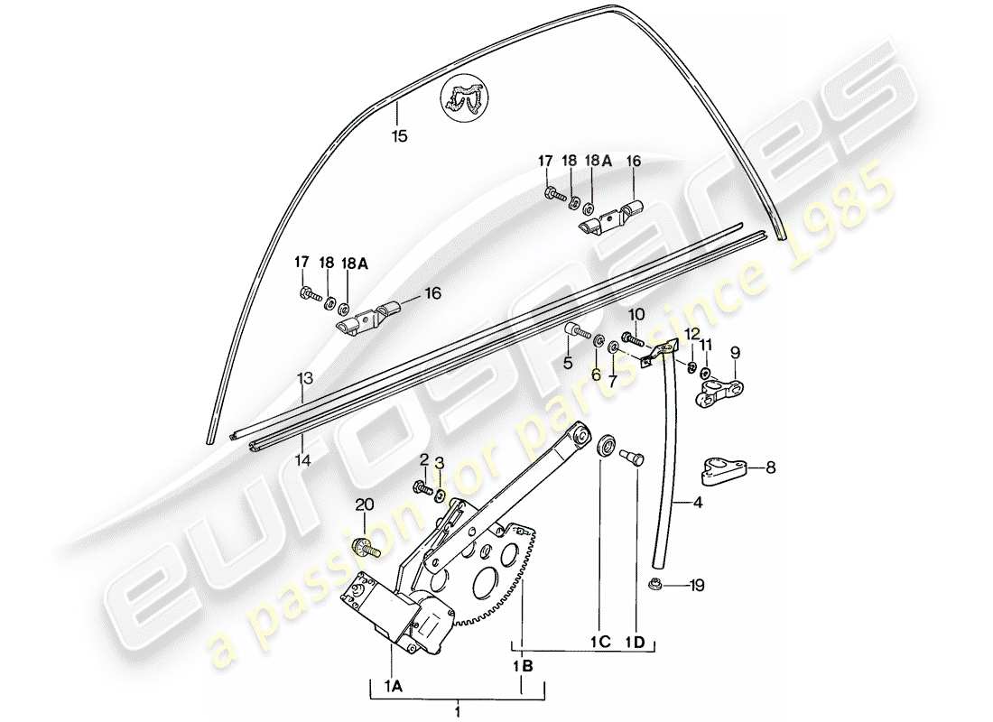 porsche 1986 (928) regulador de ventana diagrama de piezas