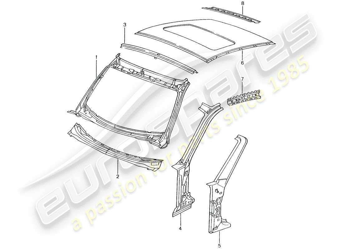 porsche 2001 (996) capucha diagrama de piezas