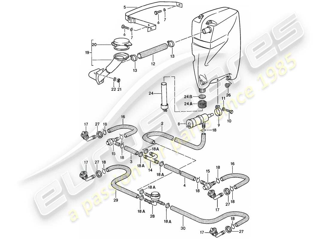 porsche 1985 (928) sistema arandela diagrama de piezas