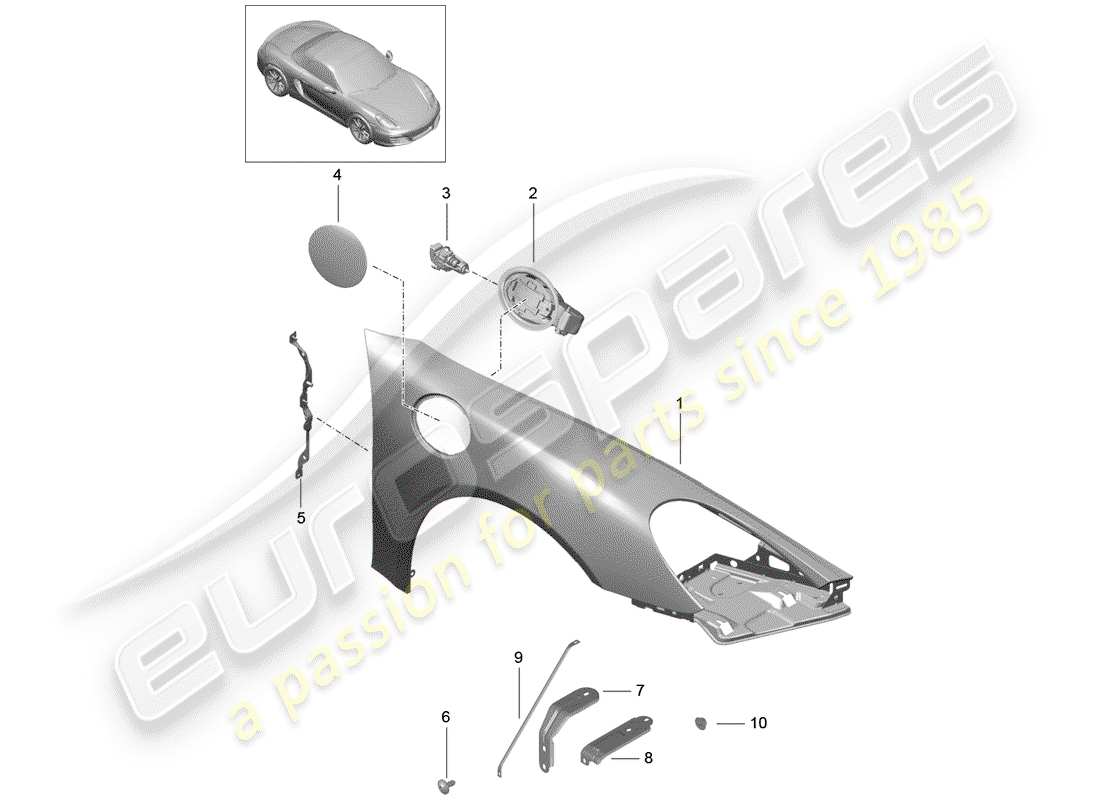 porsche 2013 (981 boxster) diagrama de piezas del guardabarros