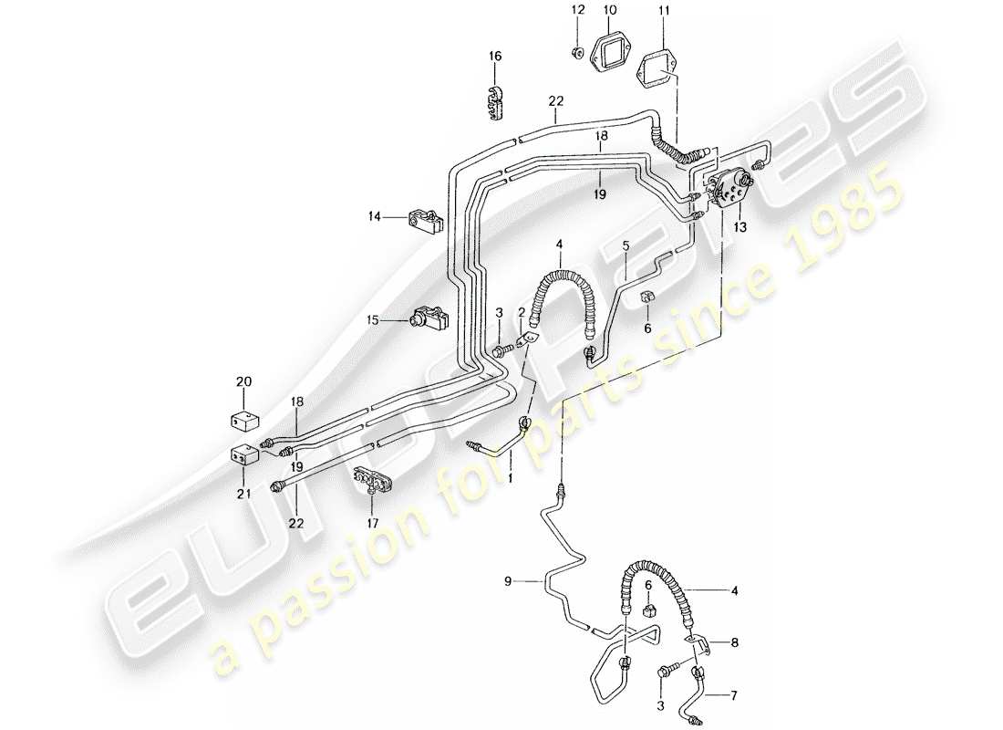 porsche 996 (2000) línea de freno - eje delantero - bajos - línea de vacío diagrama de piezas