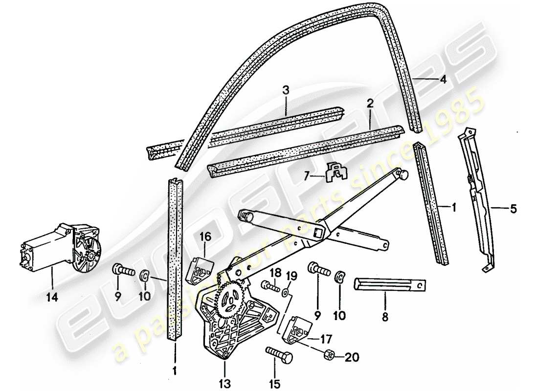 porsche 1991 (944) regulador de elevalunas - canal de vidrio diagrama de piezas