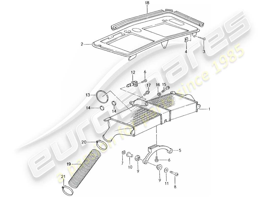 porsche 1994 (993) diagrama de piezas del enfriador de aire de carga