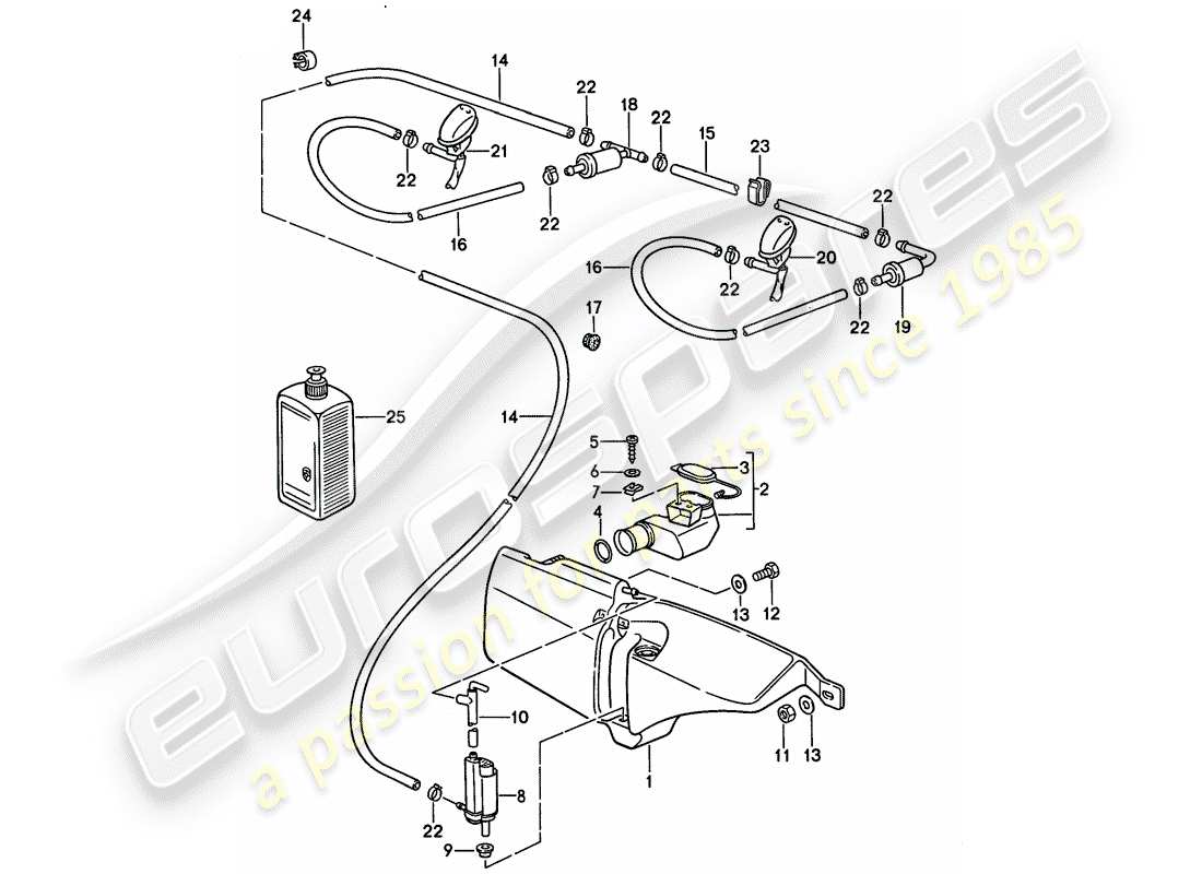 porsche 1994 (968) windshield washer unit diagrama de piezas