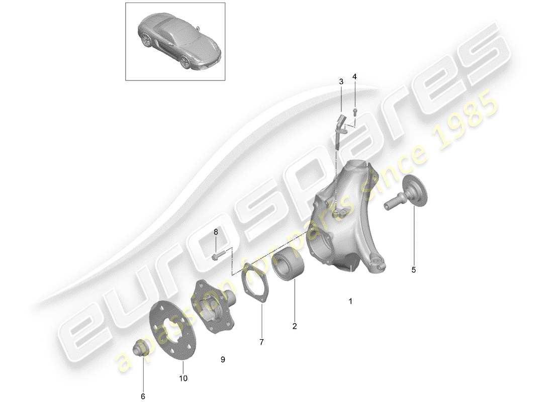 porsche 2014 (981 boxster) diagrama de piezas del portador de ruedas