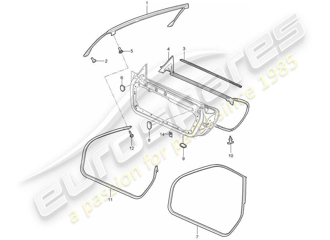 porsche 2009 997-2 turbo / gt2 diagrama de piezas del sello de puerta