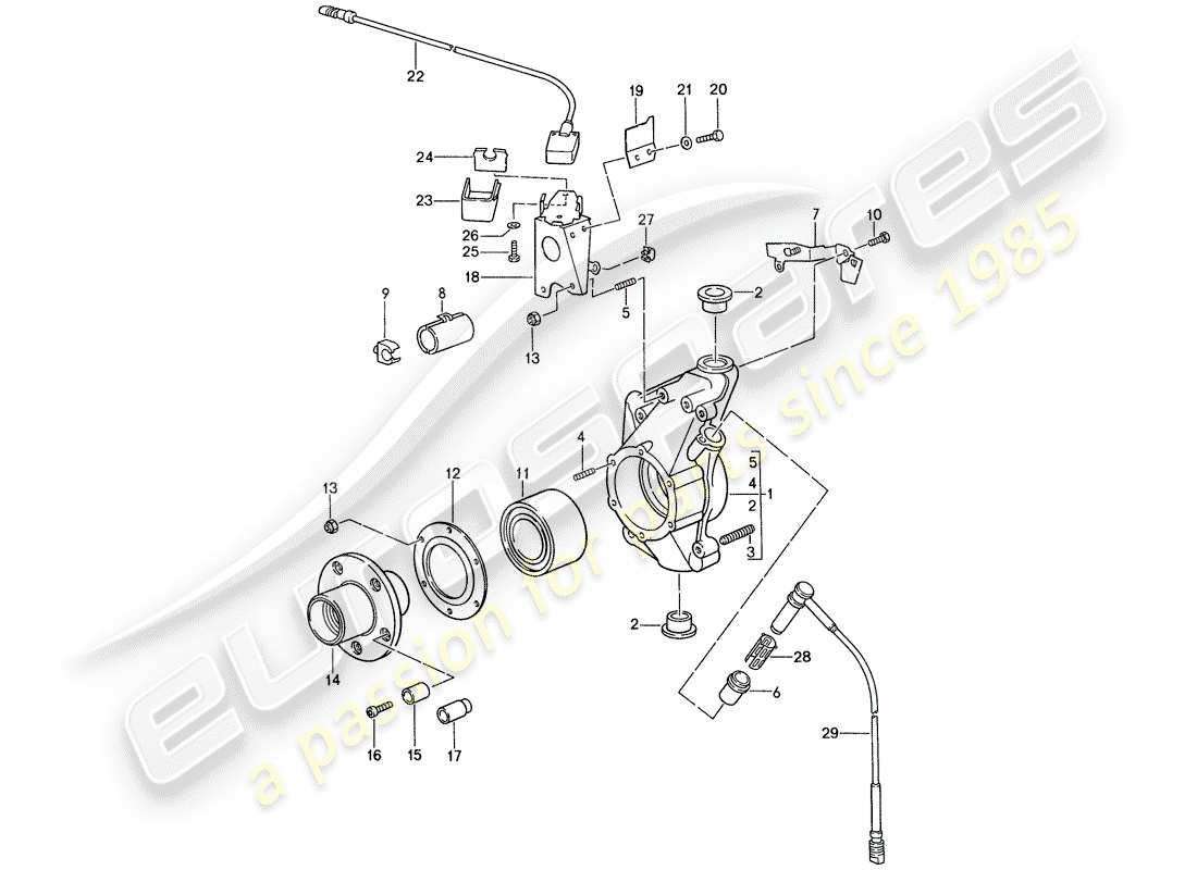porsche 1987 (959) diagrama de piezas del portador de ruedas