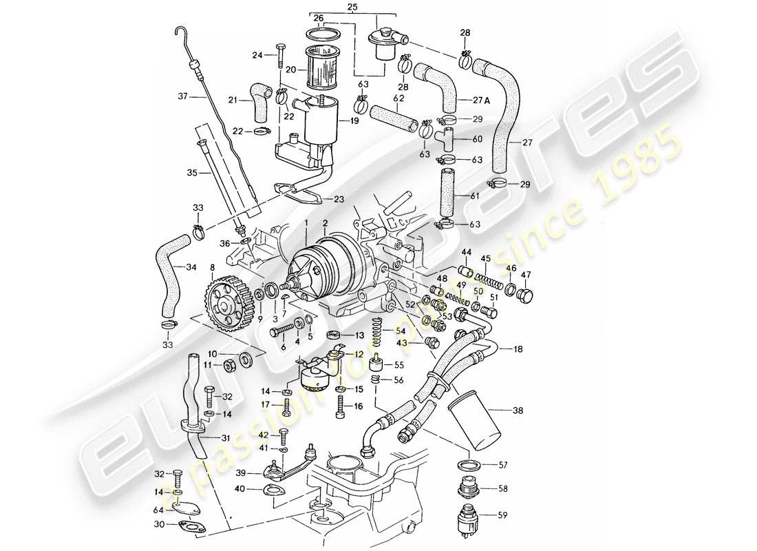 porsche 928 (1985) lubricación del motor diagrama de piezas