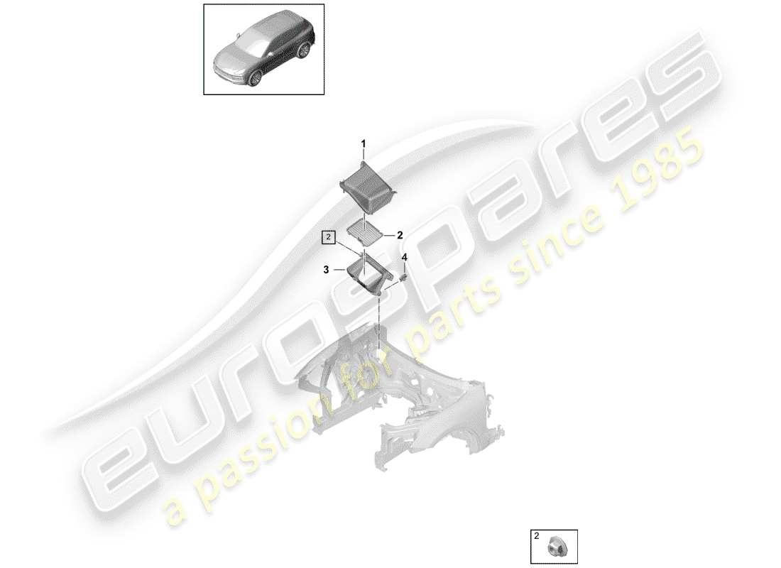 porsche 2020 (cayenne e3 9ya/9yb) diagrama de piezas de entrada de aire fresco