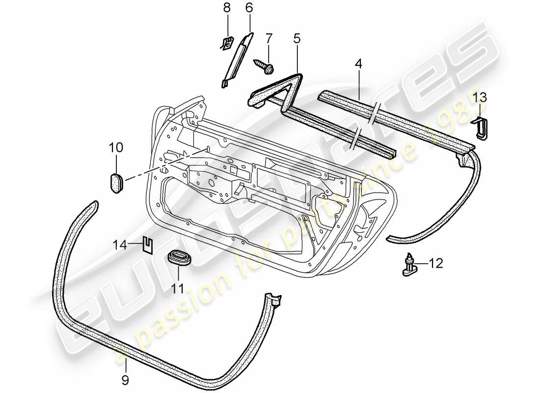 porsche 2002 (996 gt3) junta de la puerta diagrama de piezas