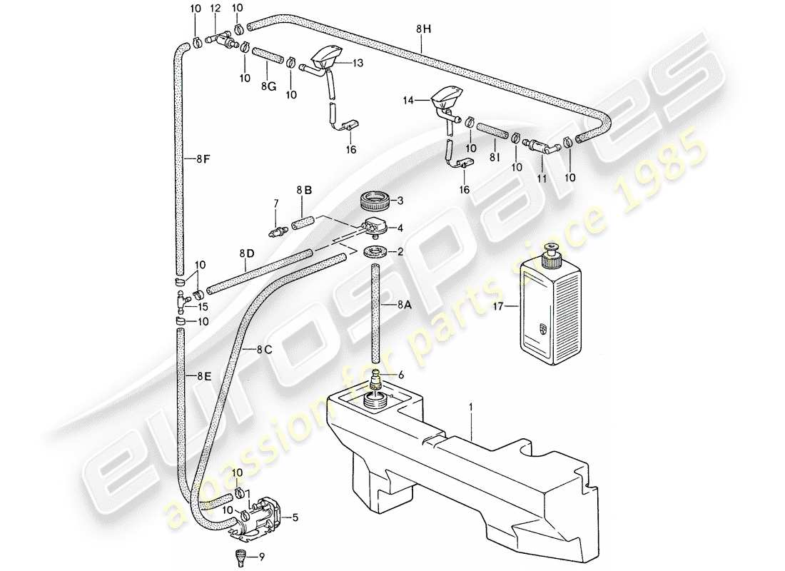 porsche 1987 (959) windshield washer unit diagrama de piezas
