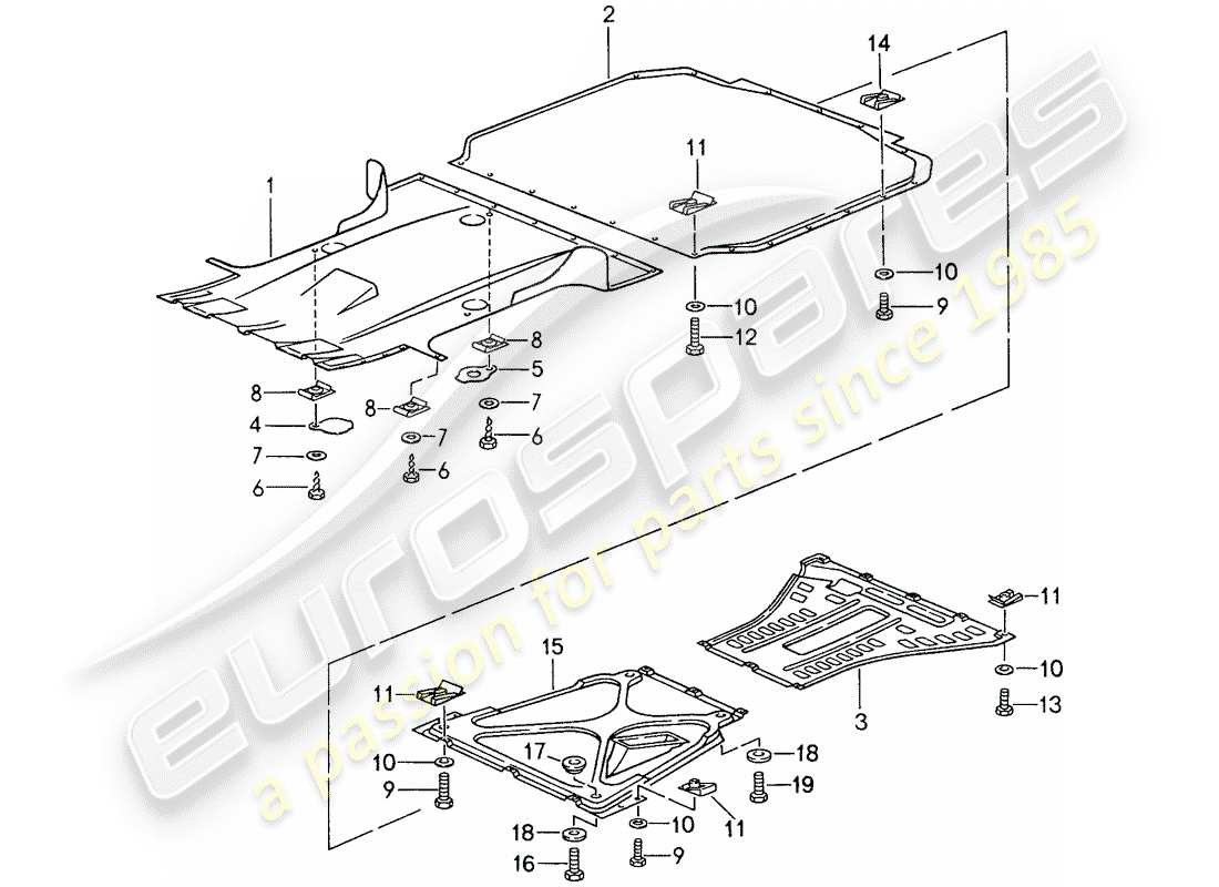 porsche 1988 (959) forro - para - bajos diagrama de piezas