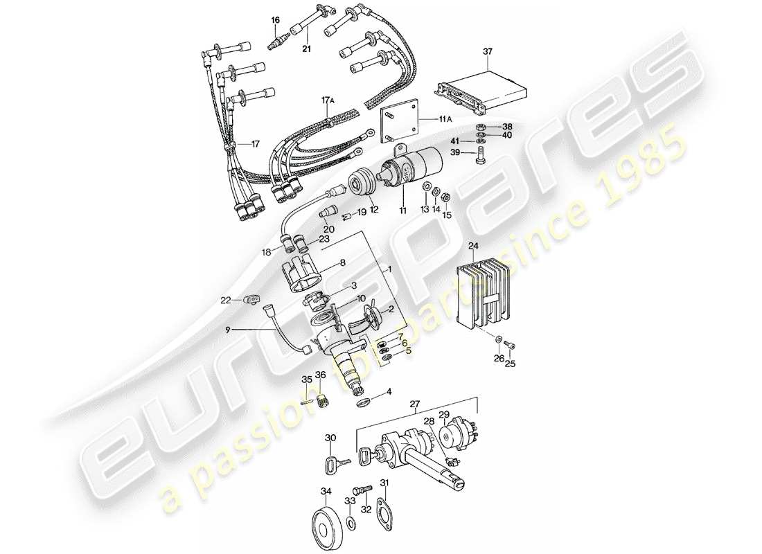 porsche 1982 (911) electricidad del motor - bloqueo de la dirección diagrama de piezas