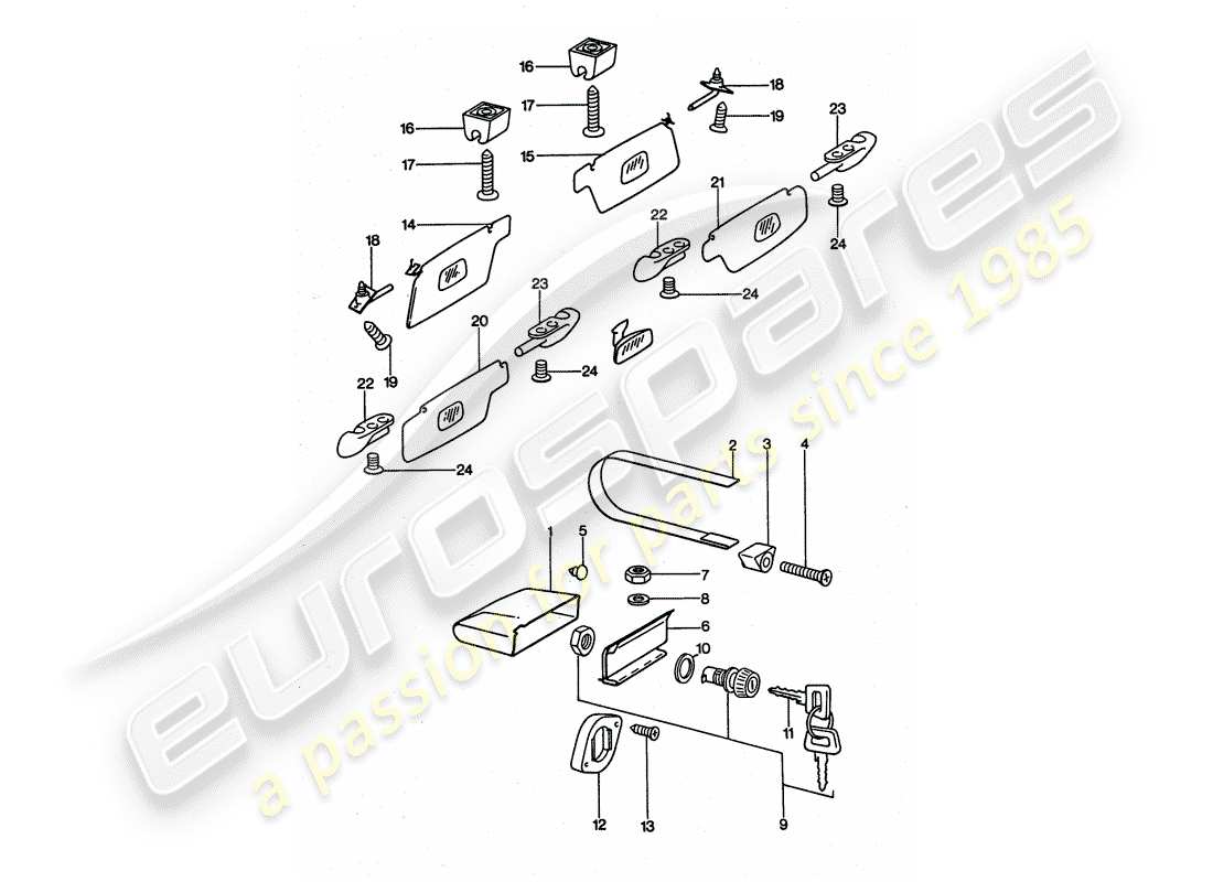 porsche 1977 (911 turbo) guantera - visera solar diagrama de piezas