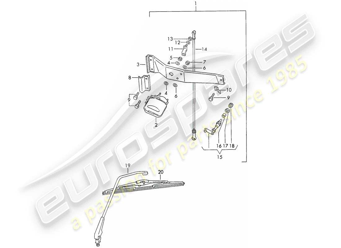 porsche 1968 (911/912) limpiaparabrisas trasero diagrama de piezas