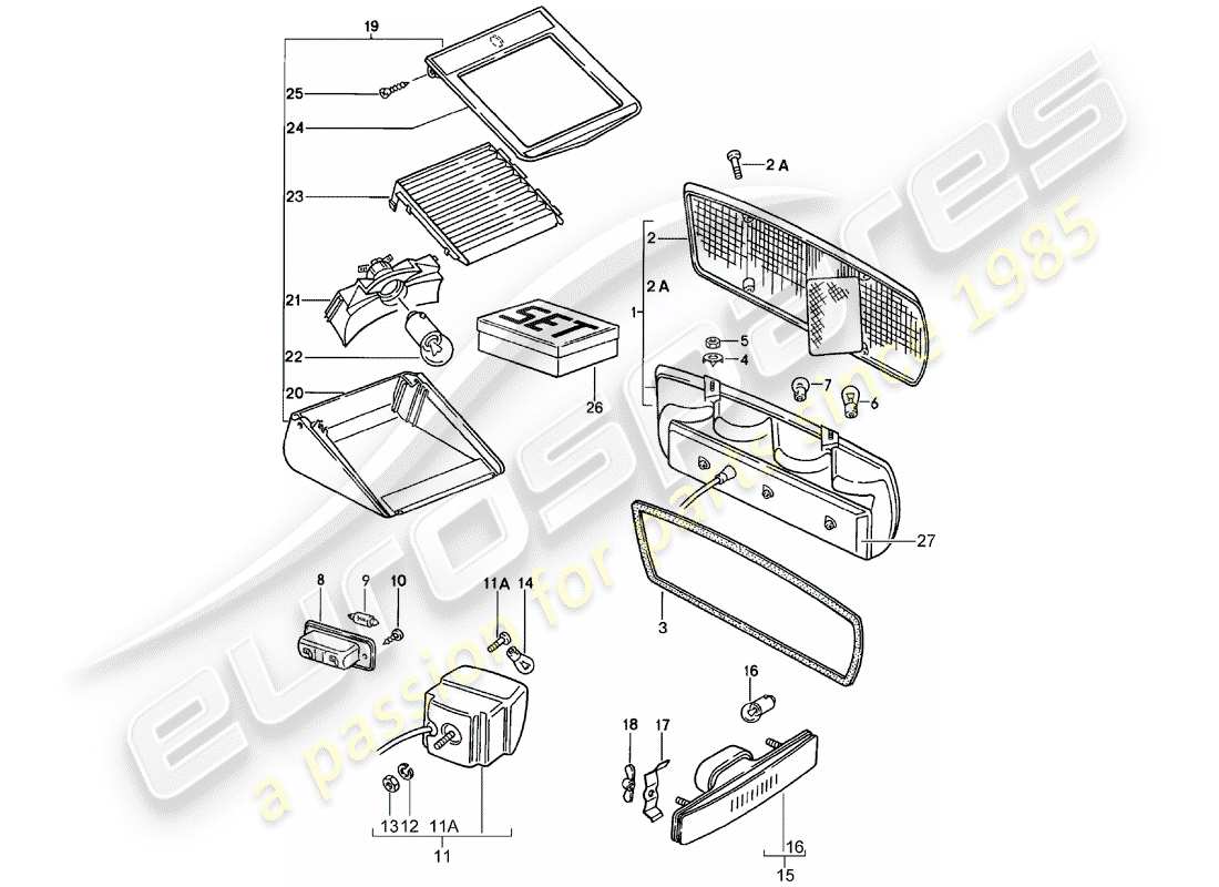 porsche 1986 (928) diagrama de piezas de la luz trasera