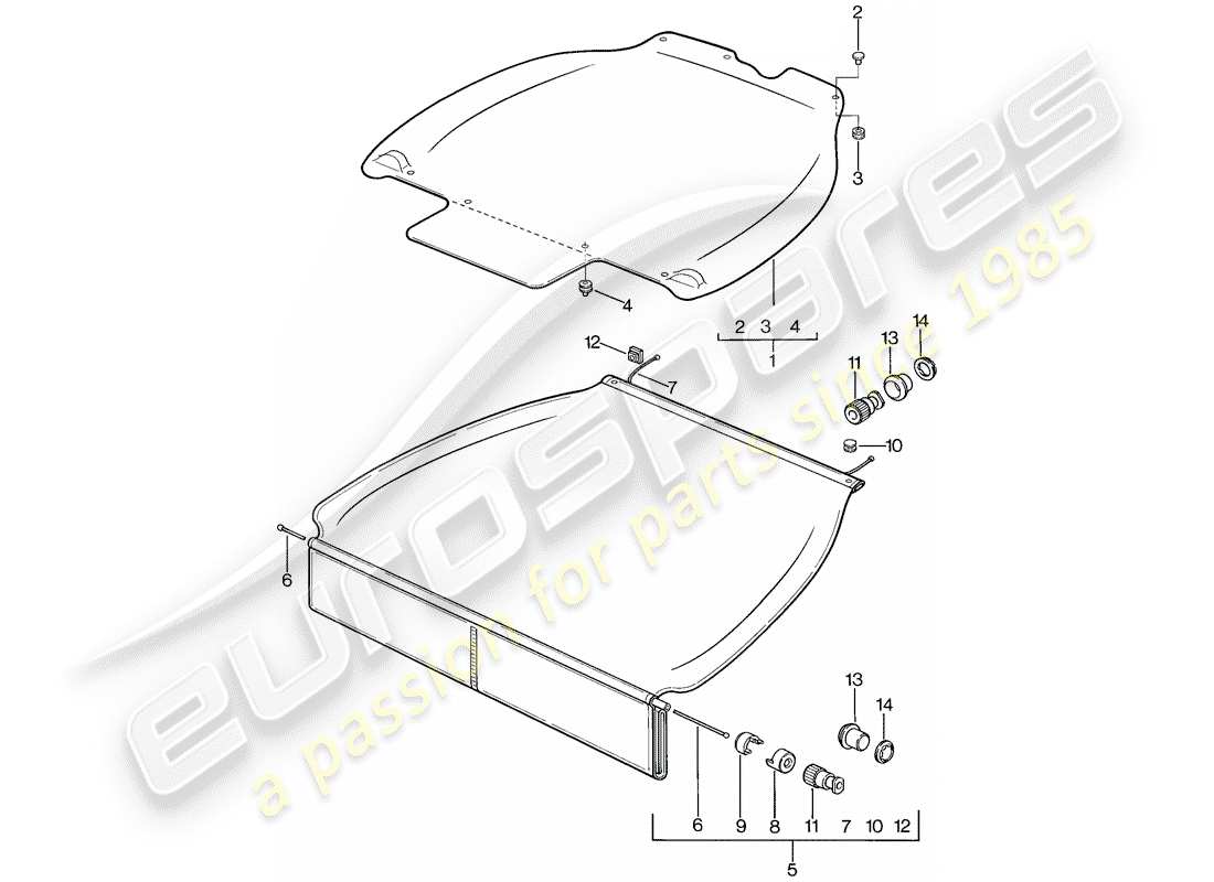 porsche 1978 (928) cubierta del maletero diagrama de piezas