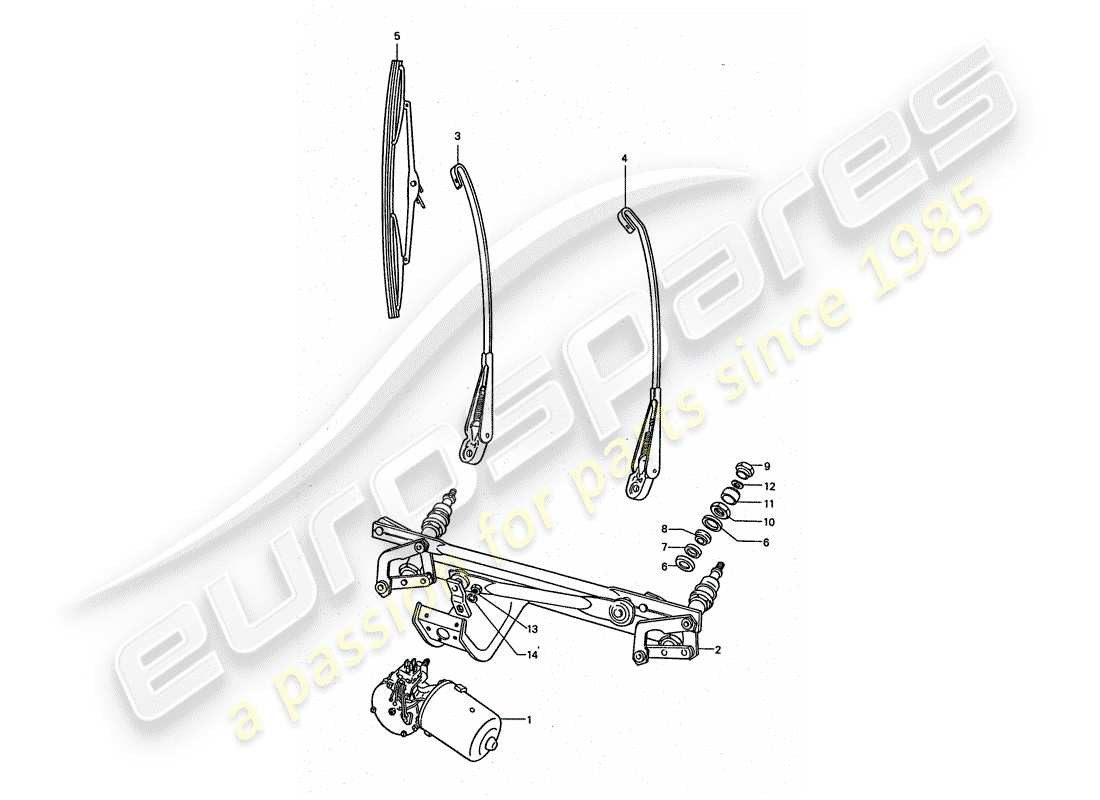 porsche 1977 (911 turbo) sistema de limpiaparabrisas diagrama de piezas