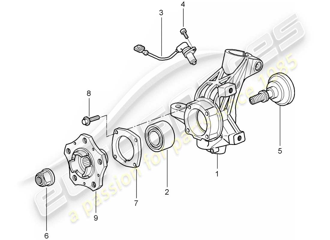 porsche 997 t/gt2 (2009) diagrama de piezas del portador de ruedas