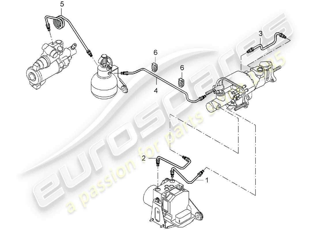 porsche 2005 (carrera gt) líneas de freno - extremo delantero diagrama de piezas