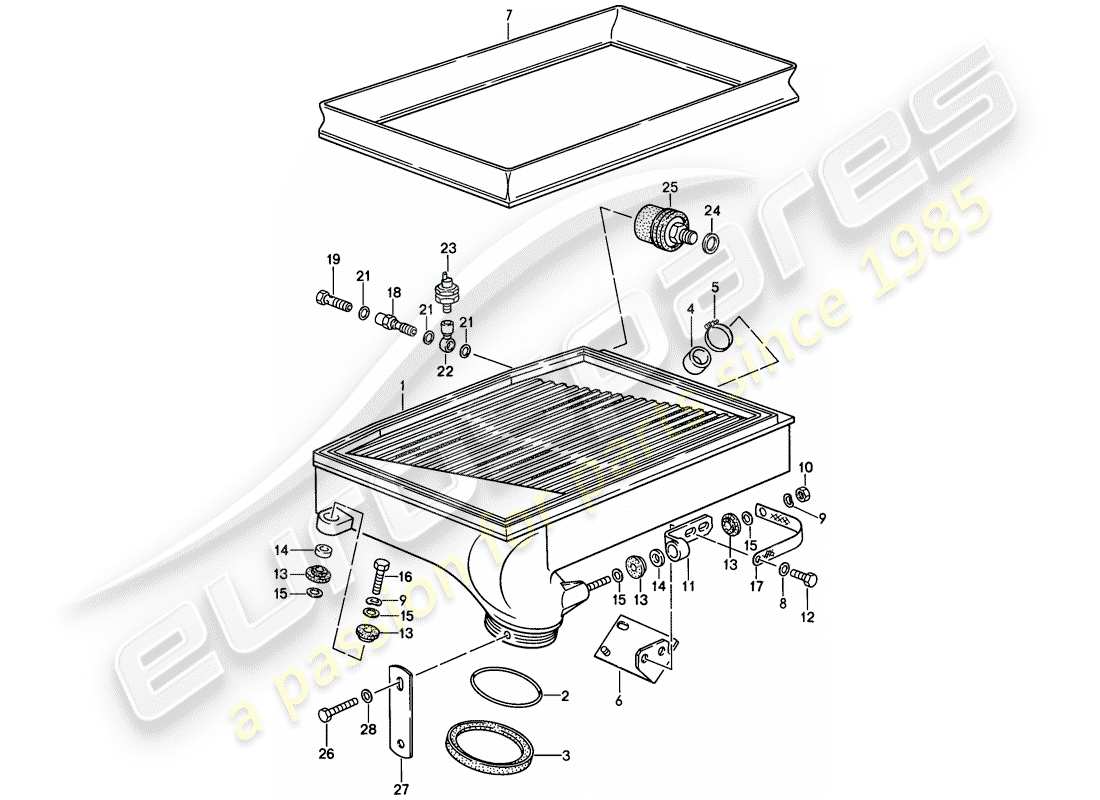 porsche 1987 (911) diagrama de piezas del enfriador de aire de carga