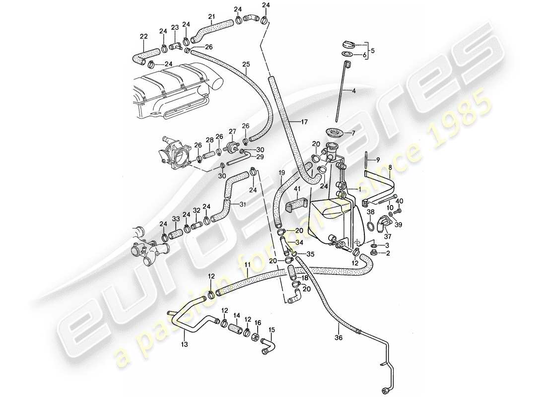 porsche 1988 (959) lubricación del motor - tanque de aceite diagrama de piezas