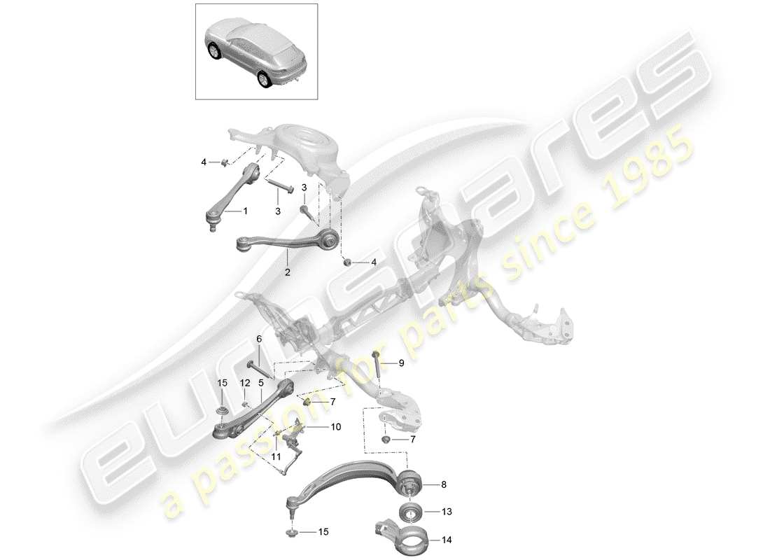 porsche macan (2016) brazo de control de oruga diagrama de piezas