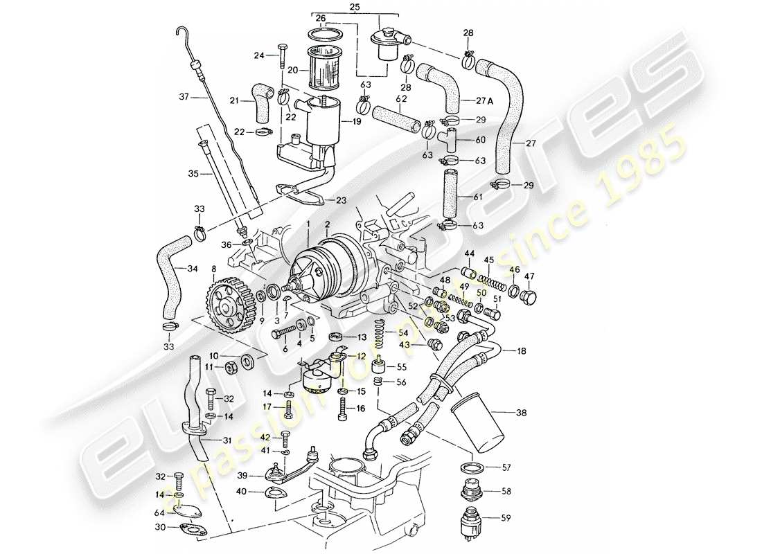 porsche 1983 (928) lubricación del motor diagrama de piezas