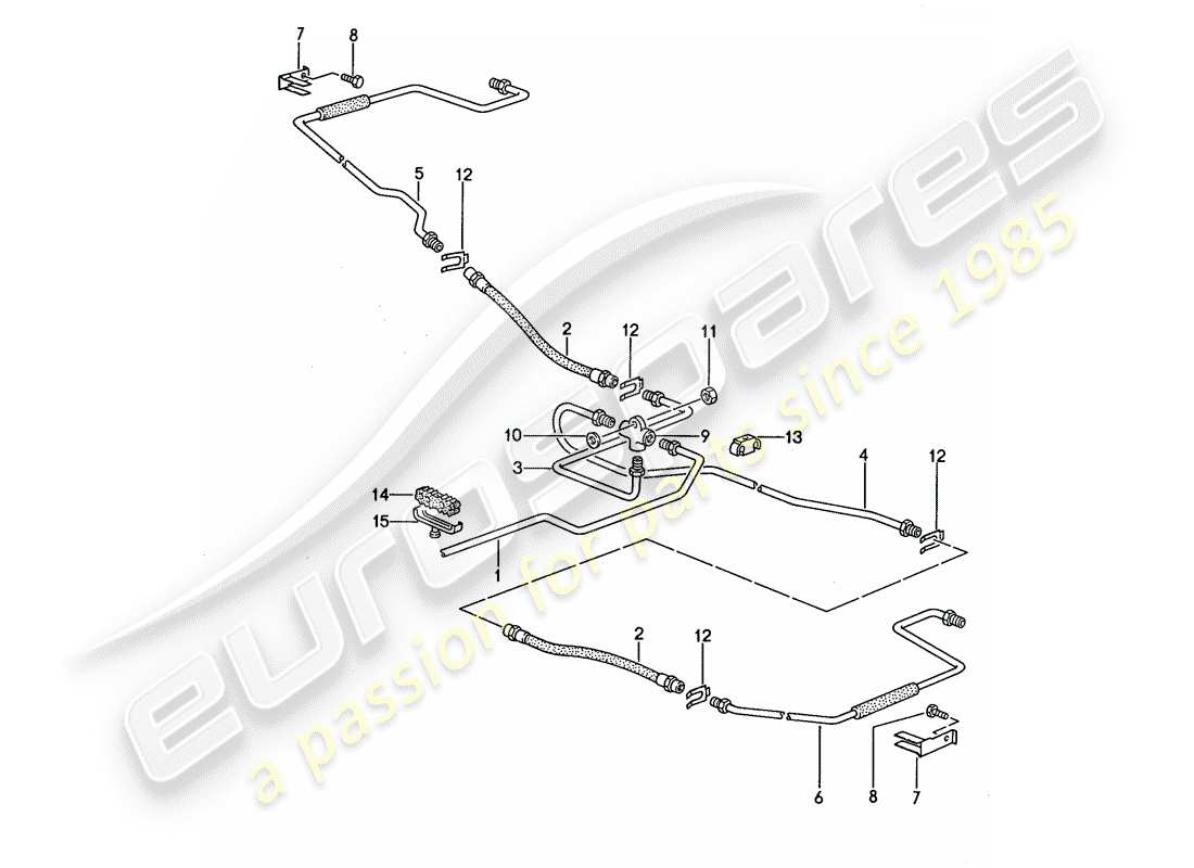 porsche 1993 (968) diagrama de piezas de líneas de freno