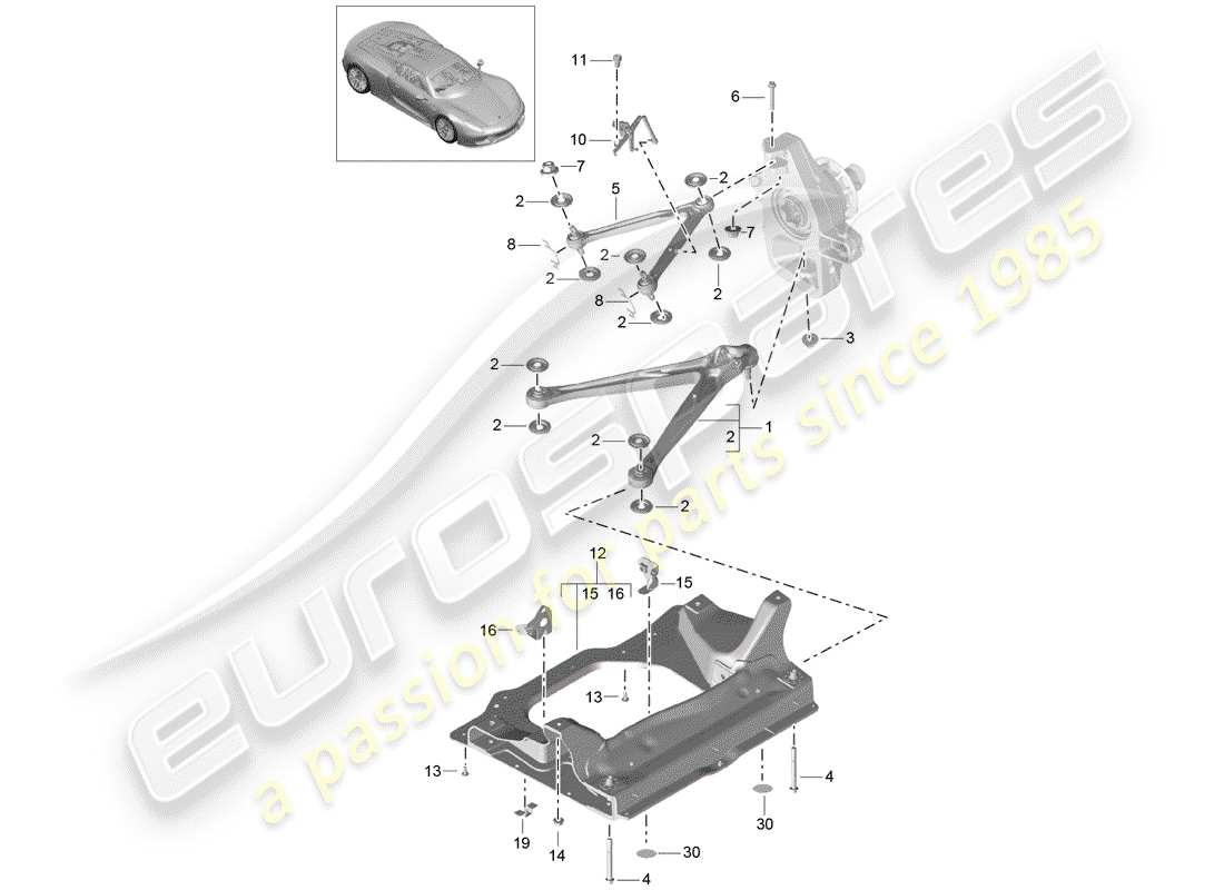 porsche 918 spyder (2015) diagrama de piezas del brazo control de pista