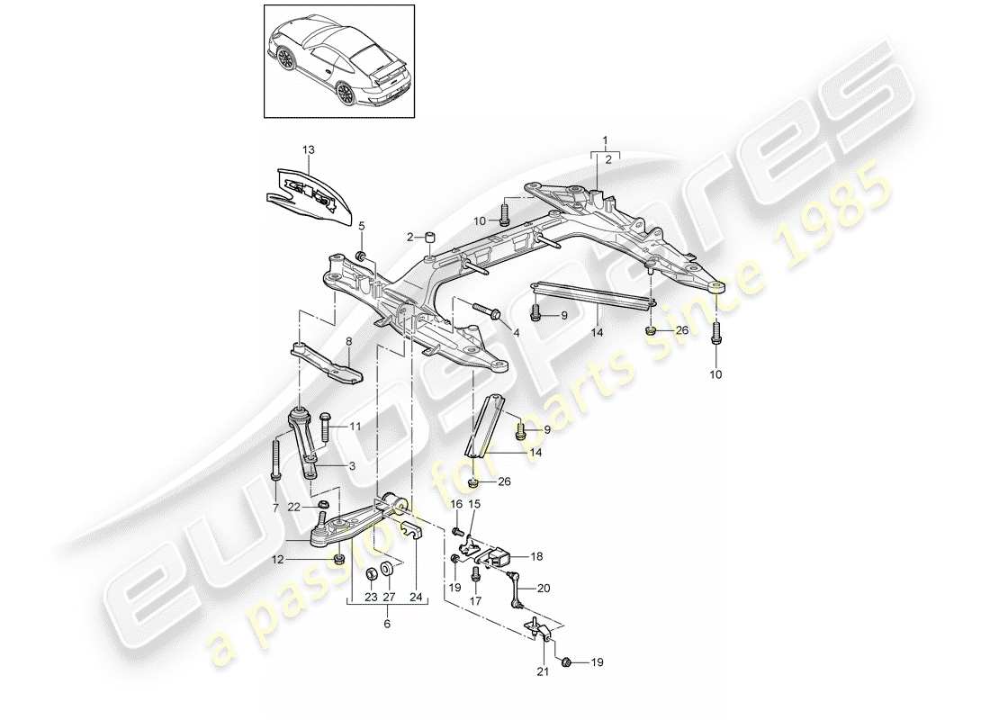 porsche 2009 (997-2 gt3) travesaño diagrama de piezas