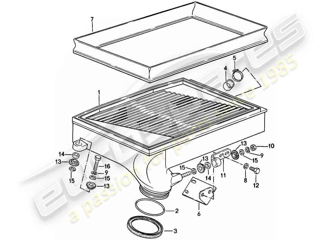 porsche 1984 (911) enfriador de aire de carga diagrama de piezas