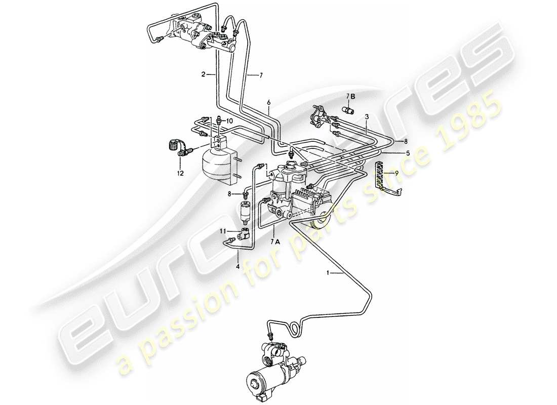 porsche 1990 (964) líneas de freno - extremo delantero diagrama de piezas